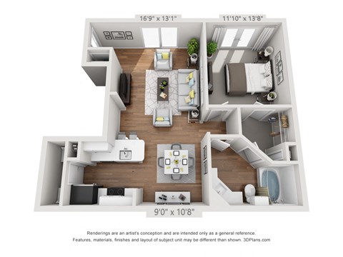 a 1 bedroom floorplan is shown in this illustration
